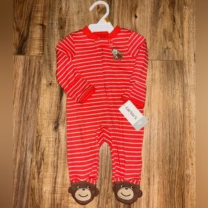 NEW Carter's Orange Striped Baby One-Piece Footed Pajamas w/ Monkey Applique NB